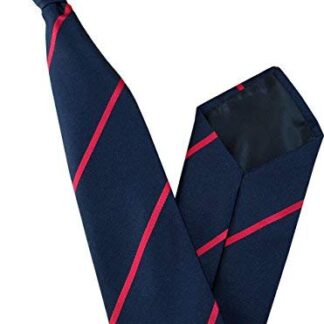 Mens Striped Clip On Tie (Navy with Red Stripe)