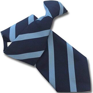 Mens Striped Clip On Tie (Navy with broad Sky Blue Stripes)