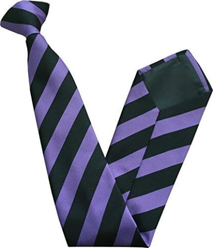 Mens Striped Clip On Tie (Purple & Black Stripe)