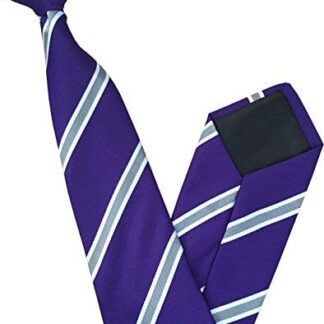 Mens Striped Clip On Tie (Purple with Grey & White Stripes)
