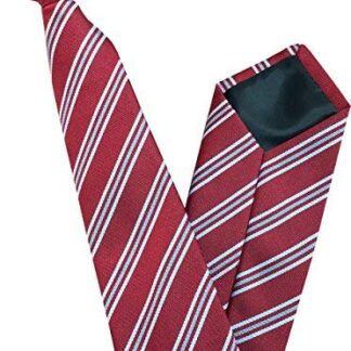 Mens Striped Clip On Tie (Red, Silver & White Stripe)