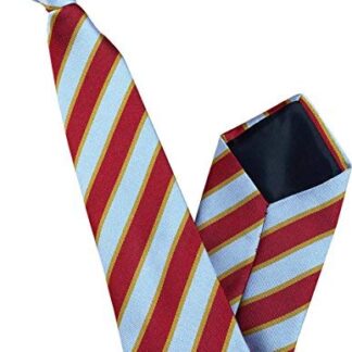 Mens Striped Clip On Tie (Red, Silver and Gold Stripe)
