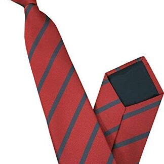 Mens Striped Clip On Tie (Red with Grey Stripe)