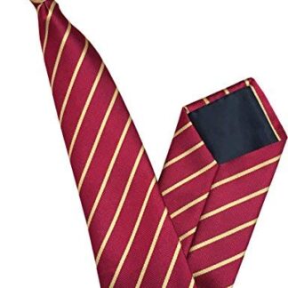Mens Striped Clip On Tie (Red with Slim Gold Stripe)