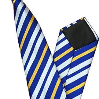 Mens Striped Clip On Tie (Royal Blue with Gold & White Stripes)