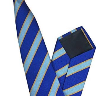 Mens Striped Clip On Tie (Royal Blue with Sky & Yellow Stripes)
