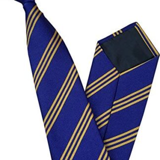 Mens Striped Clip On Tie (Royal Blue with Triple Gold Stripes)