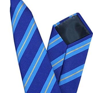 Mens Striped Clip On Tie (Royal & Sky Blue with Yellow Stripes)