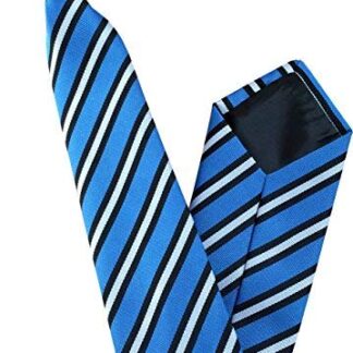 Mens Striped Clip On Tie (Sky Blue with Black & White Stripe)