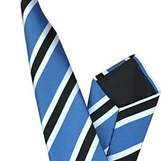 Mens Striped Clip On Tie (Sky Blue with Black & White Stripes)