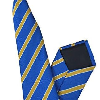 Mens Striped Clip On Tie (Sky Blue with Yellow & White Stripe)