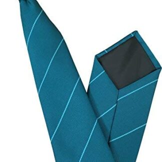 Mens Striped Clip On Tie (Teal with Slim Sky Blue Stripe)