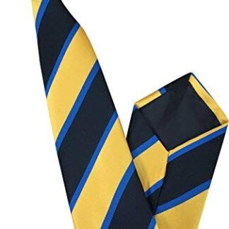 Mens Striped Clip On Tie (Yellow, Black & Royal Blue Stripe)