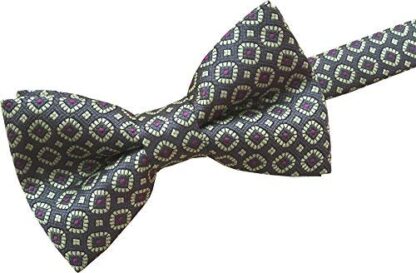 Mens Stylish Bow Tie (Grey with Cream and Cerise Circular Design)