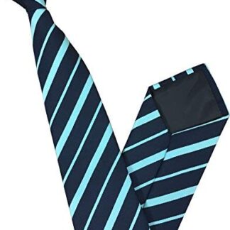 Mens Stylish Striped Clip On Tie (Navy with Mint Green Stripe)