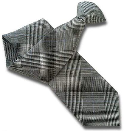 Mens Tweed Clip On Tie (Black, White & Blue Houndstooth Check)