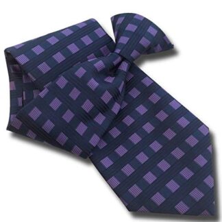 Mens Woven Clip On Tie (Navy & Purple Squares)