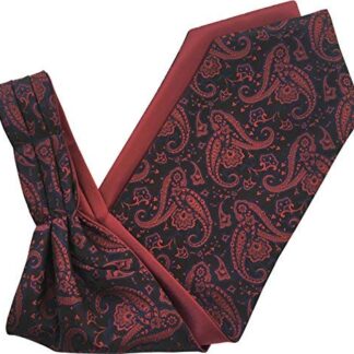 Paisley Satin Self-Tie Ascot Cravat (Black & Burgundy)