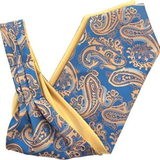 Paisley Satin Self-Tie Ascot Cravat (Blue & Gold)