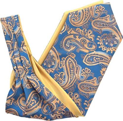 Paisley Satin Self-Tie Ascot Cravat (Blue & Gold)