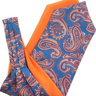 Paisley Satin Self-Tie Ascot Cravat (Blue & Orange)