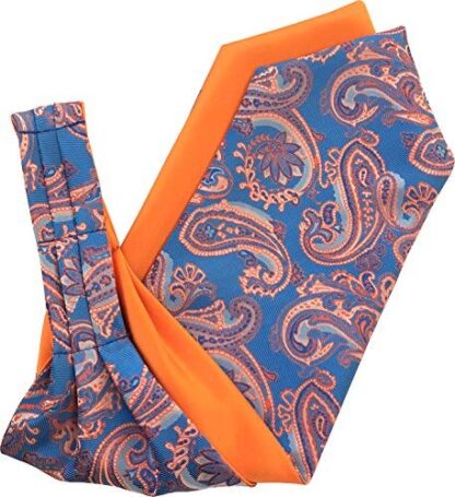 Paisley Satin Self-Tie Ascot Cravat (Blue & Orange)