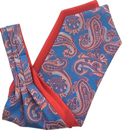 Paisley Satin Self-Tie Ascot Cravat (Blue & Red)