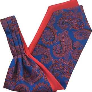 Paisley Satin Self-Tie Ascot Cravat (Royal Blue & Red)