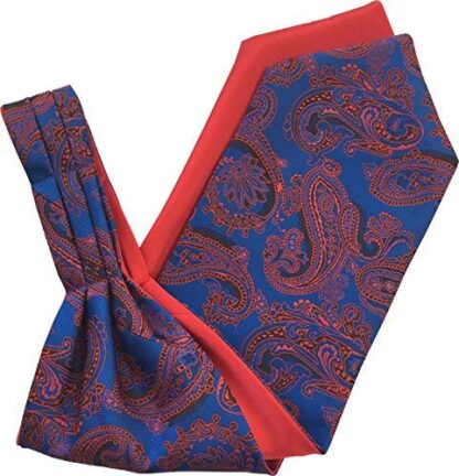 Paisley Satin Self-Tie Ascot Cravat (Royal Blue & Red)