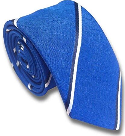 Skinny Neck Tie (Royal Blue with Black & White Stripe)
