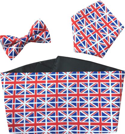 Adult Mens Cotton Union Jack Set of Cummerbund Handkerchief and Bow Tie