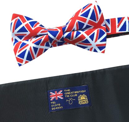 British Union Jack Flag Bow Tie Part of Set with Cummerbund and Handkerchief Adult Mens Cotton