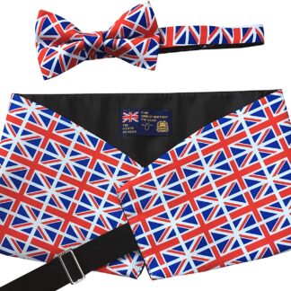 British Union Jack Flag Bow Tie and Cummerbund Part of Set comes with Handkerchief Adult Mens Cotton