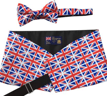 British Union Jack Flag Bow Tie and Cummerbund Part of Set comes with Handkerchief Adult Mens Cotton