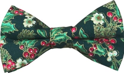 Christmas Bow Tie Ready Tied Green Vintage Holly
